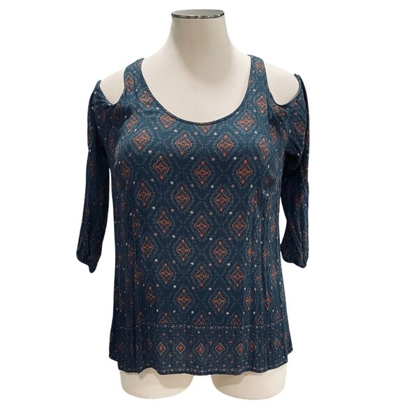 Torrid Cold Shoulder Top Size 1 Boho Print Rayon Scoop Neck Plus Casual Chic - Picture 4 of 9